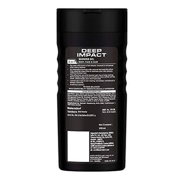 Nivea Men Body Wash, Deep Impact, 3 In 1 Shower Gel For Body, Face & Hair, With Microfine Clay, 250ml (Pack of 3)